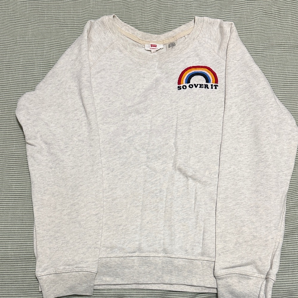 Levi's Light Gray Sweater with Colorful Rainbow Detail